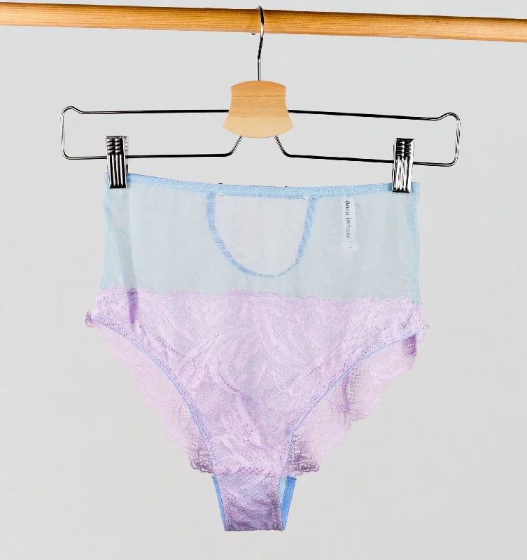 Lilac lace & cornflower mesh high waist knicker