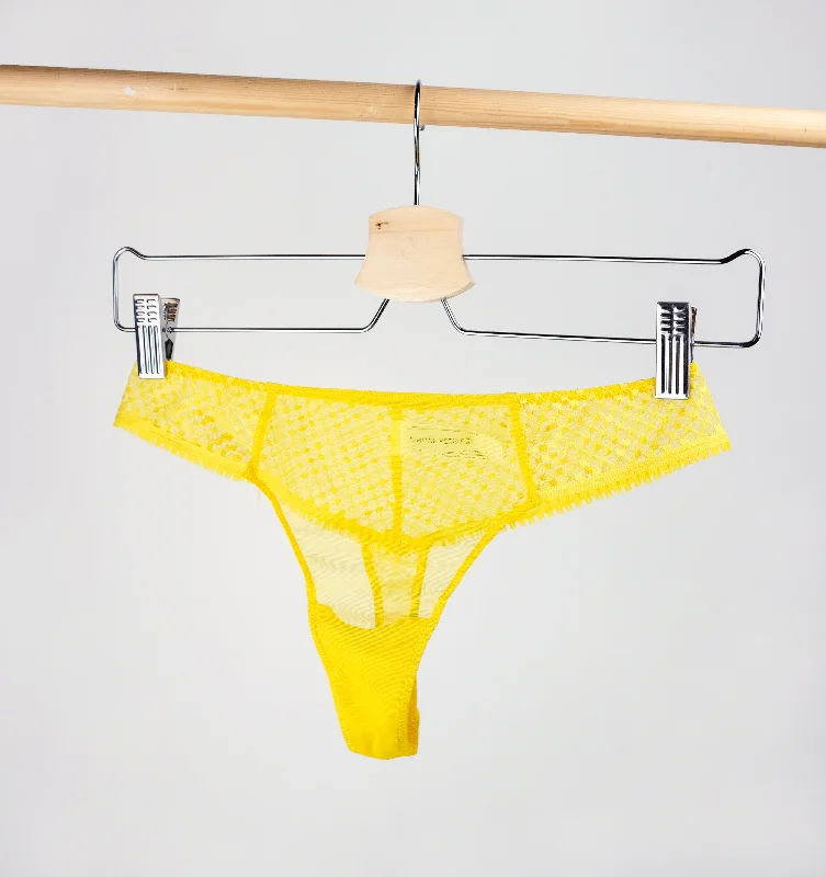 Fringed lace & mesh tanga [Sunflower]