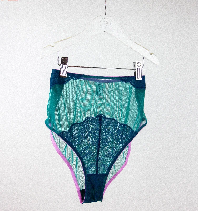 Peacock mesh w. teal & lavender high waist knicker