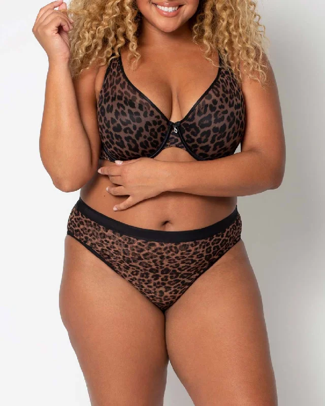 Sheer Mesh High Cut Brief - Designer Leopard