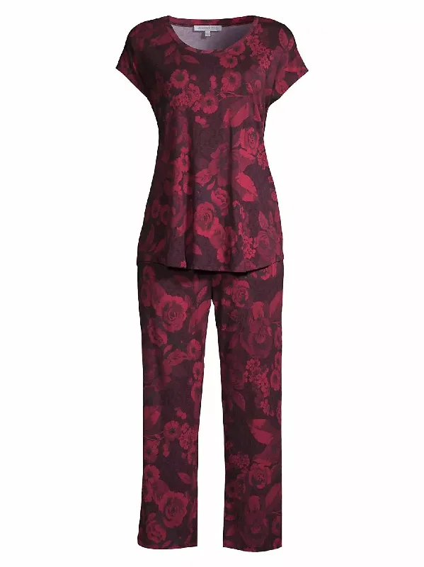 Carrie Cap Sleeve Crop Set Pajama In Red